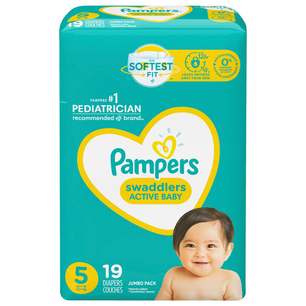 Image for Pampers	Swaddlers, Diapers, 5 (27+ lb), Jumbo Pack, 19ea from Cheffy Drugs LLC