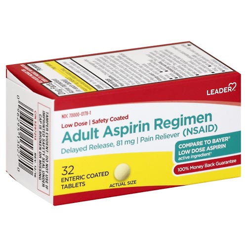 Image for Leader Aspirin Regimen, Adult, Enteric Coated Tablets,32ea from Cheffy Drugs LLC