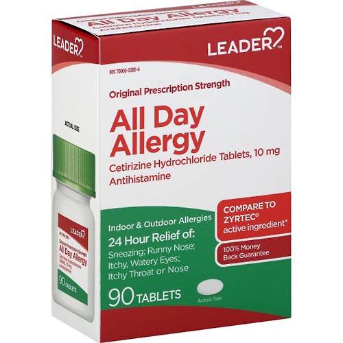 Image for Leader All Day Allergy Relief, 24 Hr,Original, Tablet,90ea from Cheffy Drugs LLC