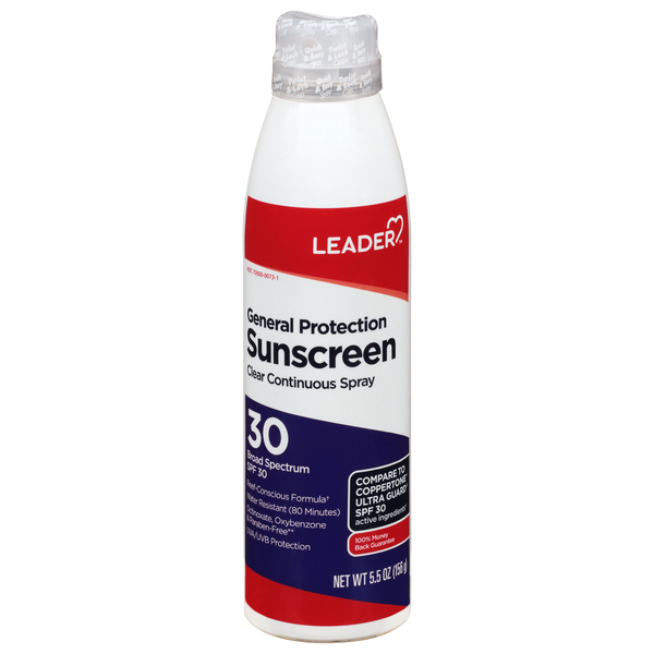 Image for Leader Sunscreen, Clear Continuous Spray, Broad Spectrum SPF 30,5.5oz from Cheffy Drugs LLC